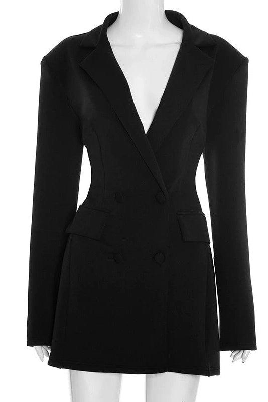 Glorol - Elegant Slim Double Breasted Pockets Mini Dress