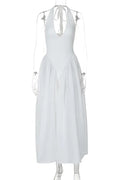 Glorol - Deep V Neck High Waist Backless Midi Dress