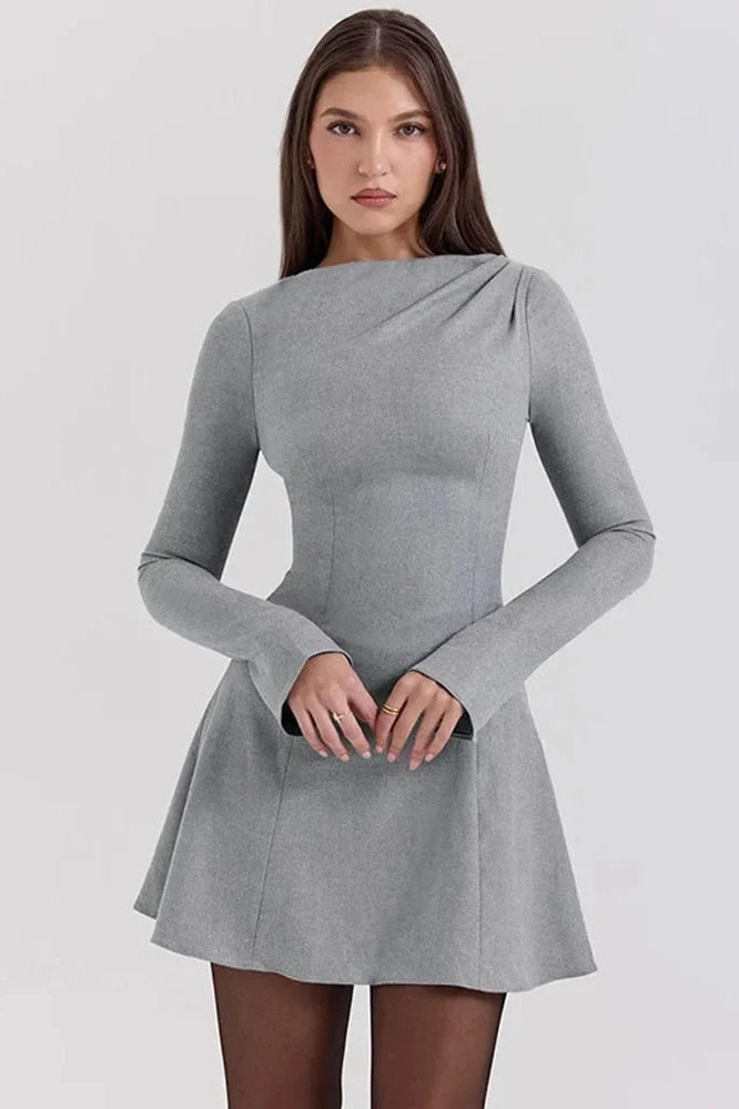 Glorol - Elegant Slim Long Sleeve High Waist Mini Dress