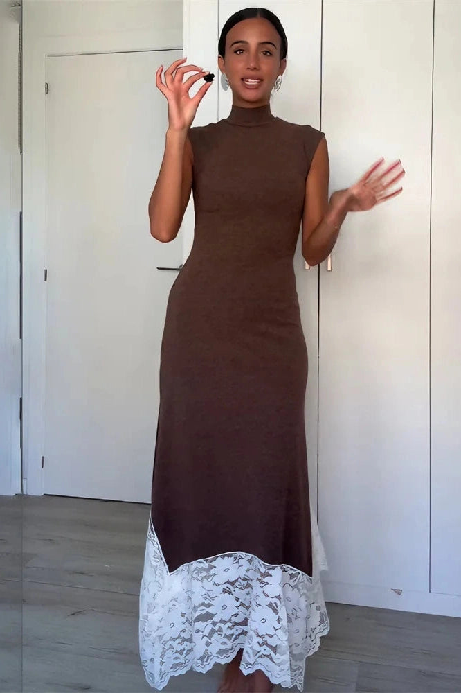Glorol - Lace Patchwork Sleeveless Slim High Waist Maxi Dress