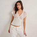 Glorol - Hollow-Out Slim V-Neck Short-Sleeve Top