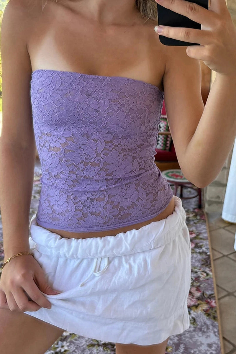 Glorol - Lace Slim See-Through Off-Shoulder Sleeveless  Top