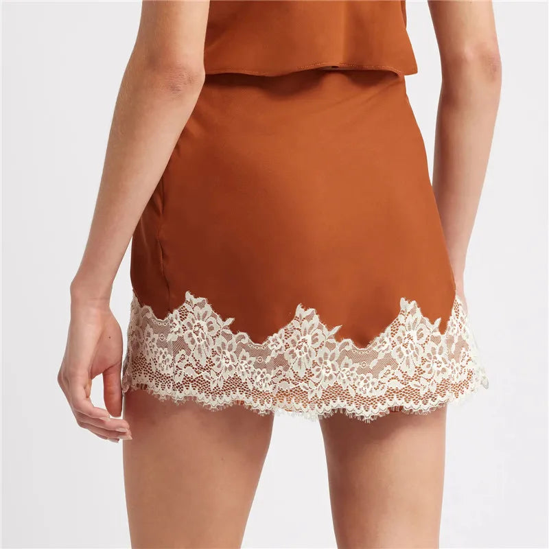 Glorol - Elegant Patchwork Lace Trim Skirt