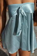 Glorol - Off Shoulder Sleeveless Slim Pleated Mini Dress