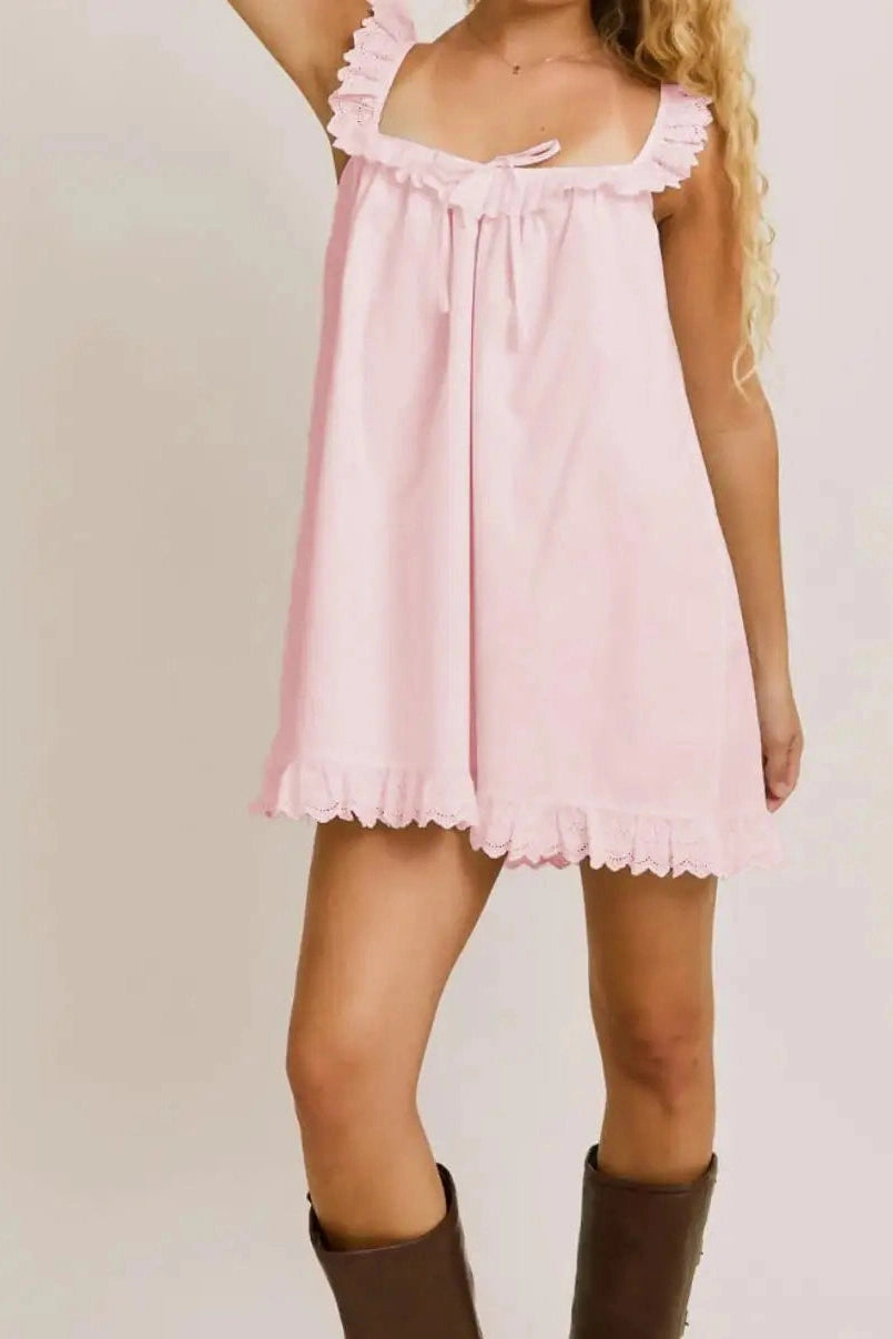 Glorol - Backless Lace-Up Loose Pleated Sleeveless Mini Dress