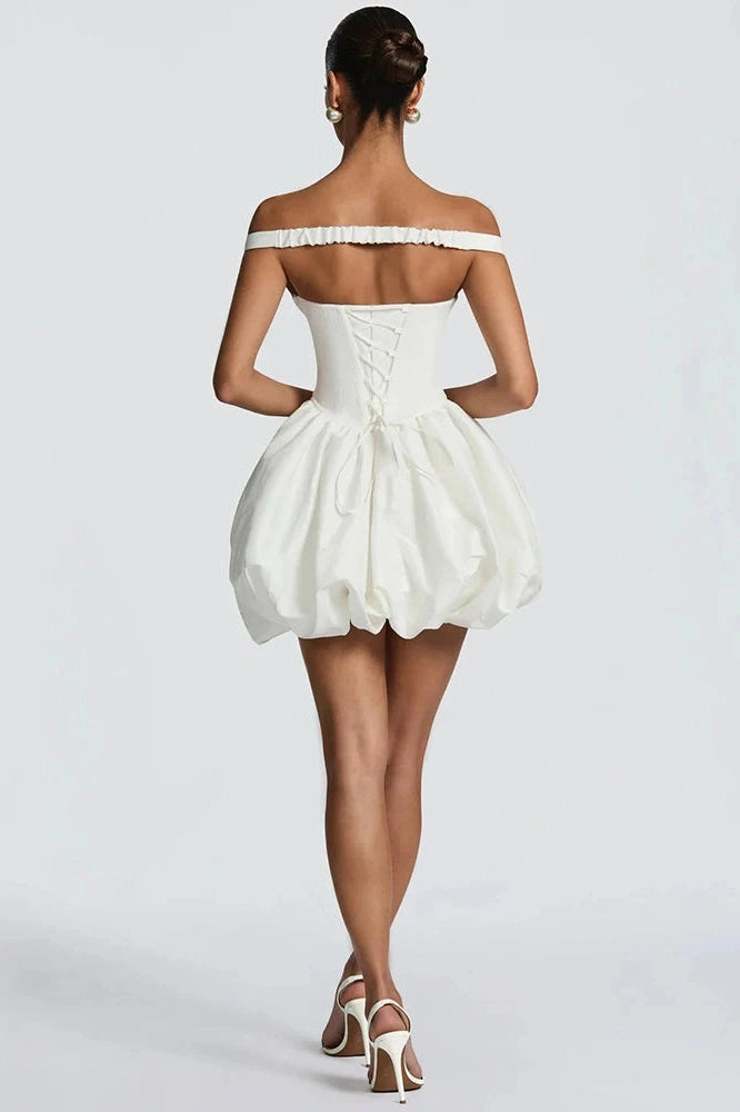 Glorol - Off-Shoulder Strapless Sleeveless  High Waist A-Line Mini Dress