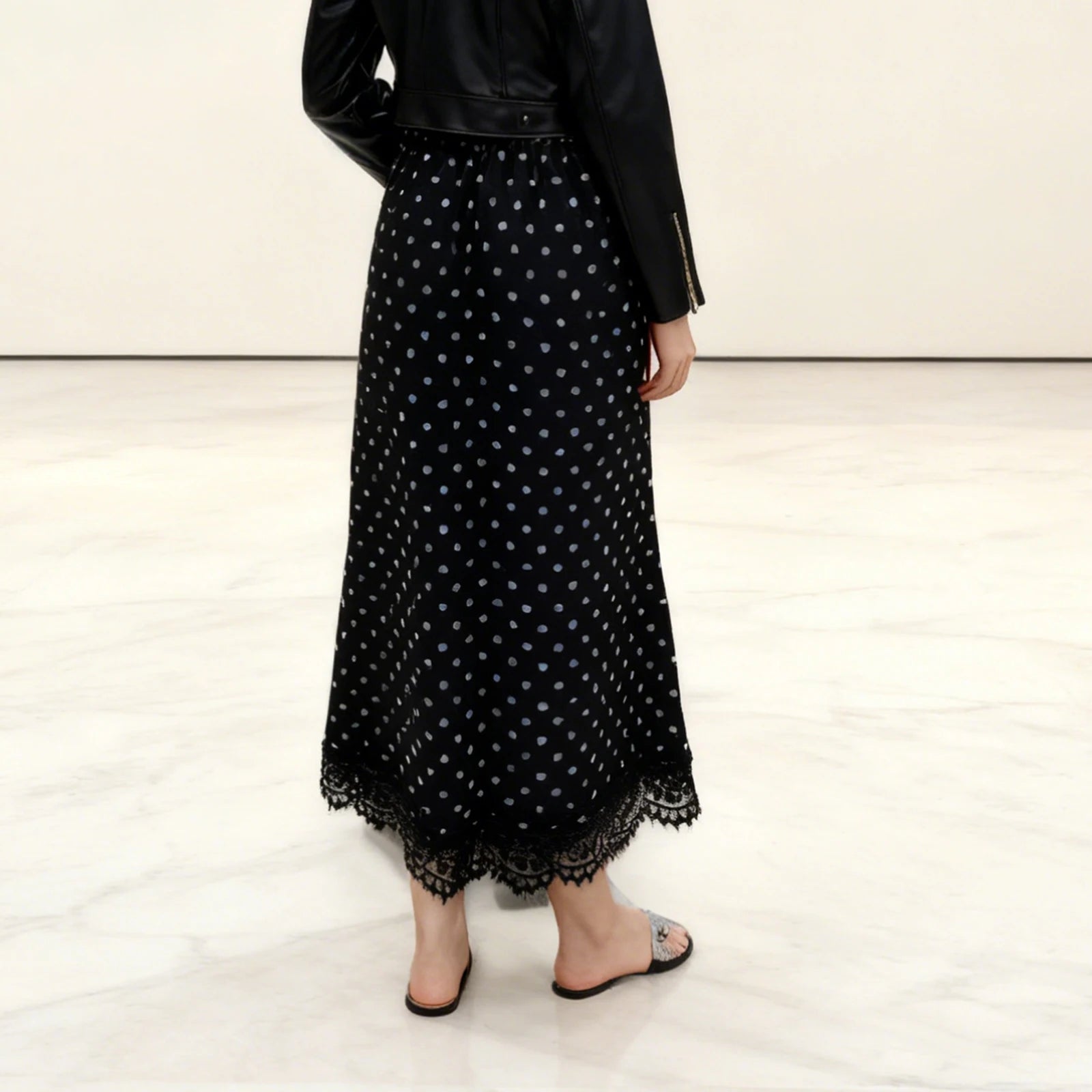 Glorol - Polka Dot Low Waist Sheer Mesh Flowy Skirt