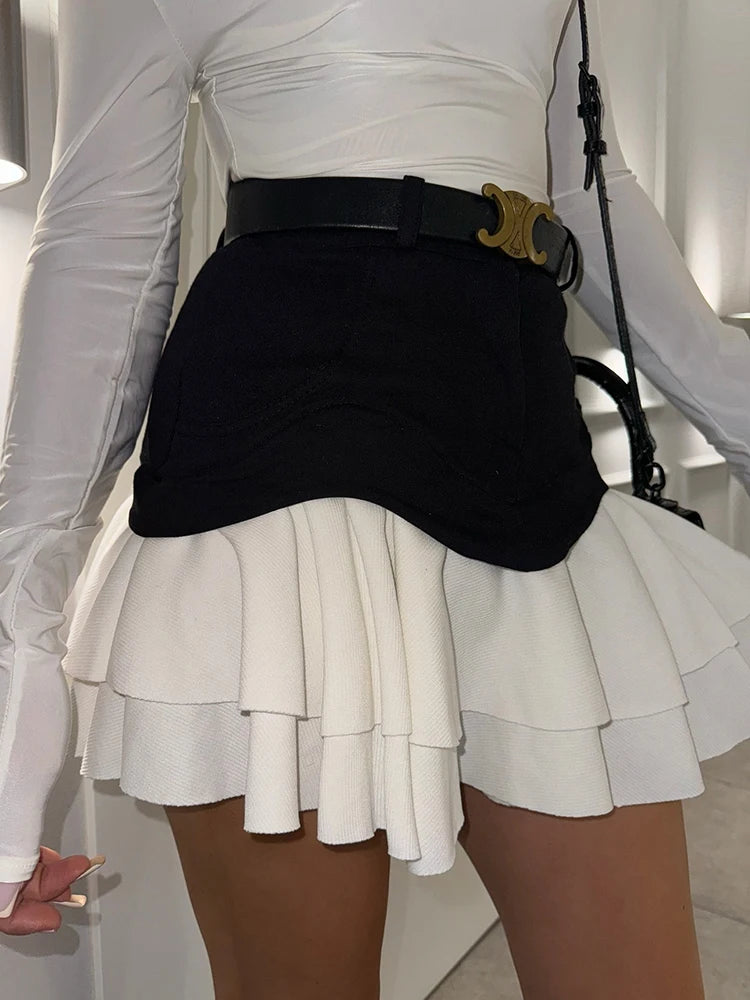 Glorol - High Waist Splice Denim Skirt