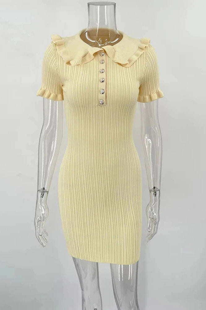 Glorol - Short Sleeve High Waist Knitted Slim Fit Mini Dress