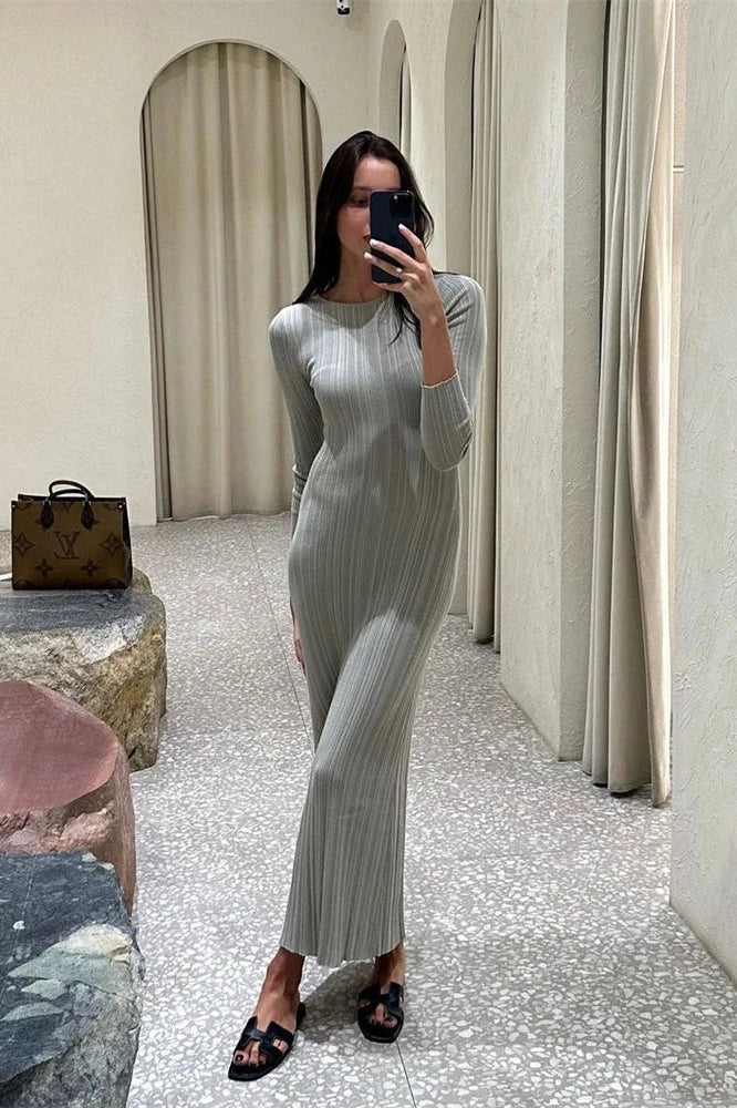 Glorol - Long Sleeve Slim High Waist Maxi Dress