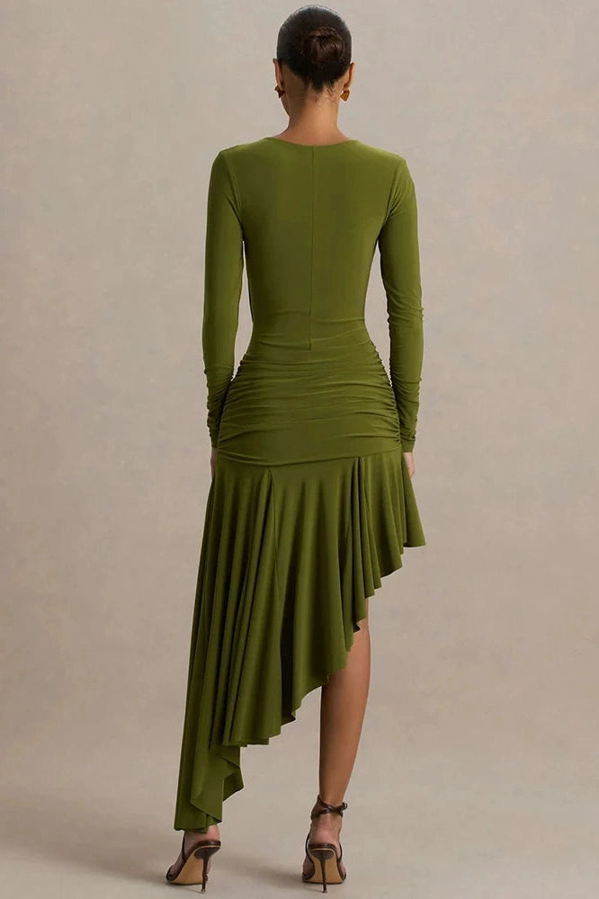 Glorol - Long Sleeve Split Irregular Maxi Dress