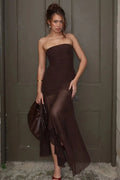 Glorol - Off-Shoulder Strapless Sleeveless Backless High Waist Bodycon Maxi Dress