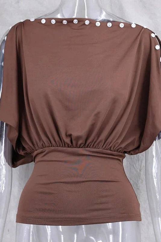 Glorol - Lace One-Shoulder Patchwork See-Through Top