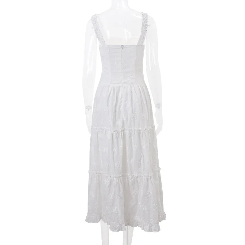 Glorol - Lace Up Square Collar High Waisted Maxi Dress
