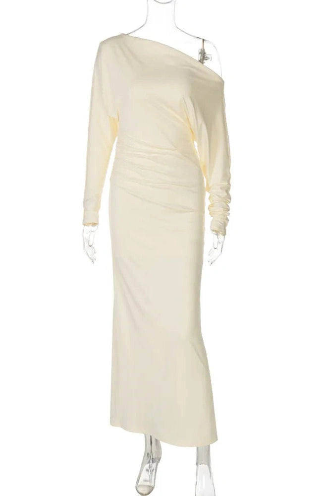 Glorol - One Shoulder Backless Long Sleeve Bodycon Maxi Dress