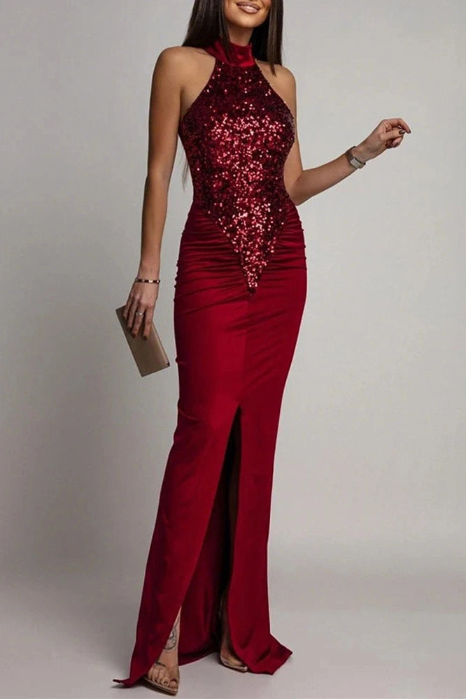 Glorol - Elegant Hollow Out Bodycon Pleat Sleeveless Maxi Dress