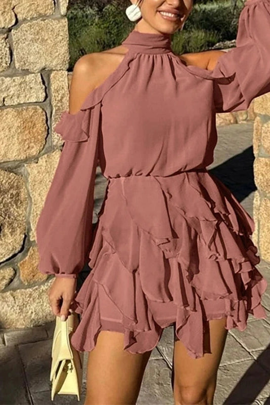 Glorol - Long Sleeve Off-Shoulder High Waist Mini Dress