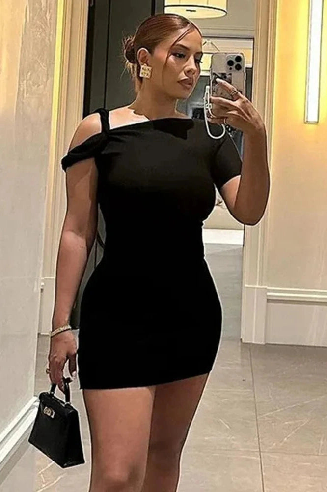 Glorol - One Shoulder Slim High Waist Sleeveless Bodycon Mini Dress