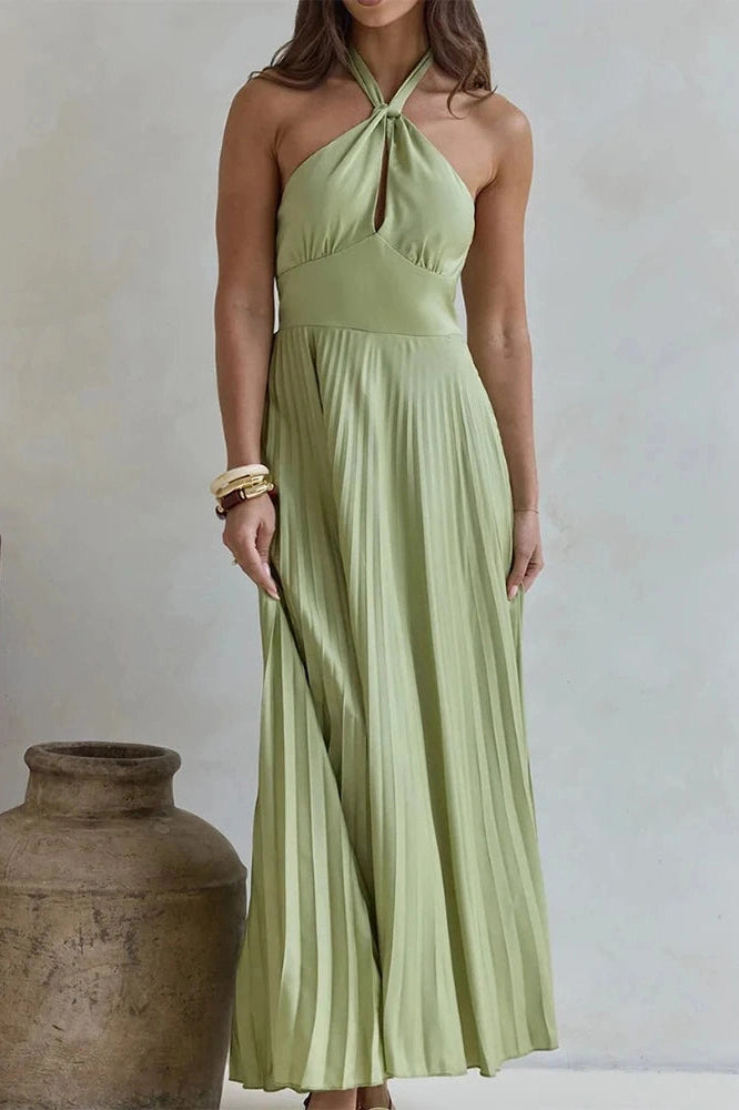 Glorol - Off-Shoulder Backless Sleeveless Pleated Maxi Dress