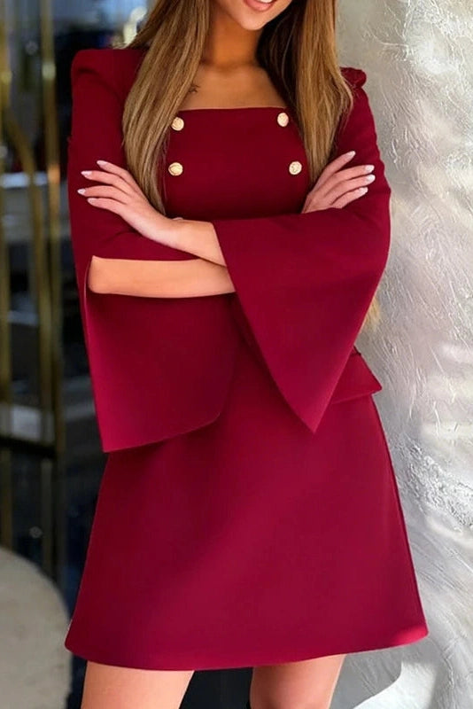 Glorol - Elegant Square Collar A-Line High Waist Mini Dress