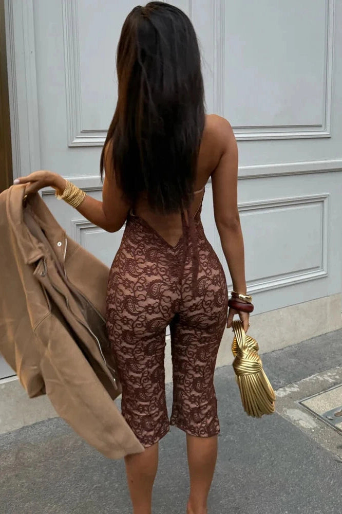 Glorol - Lace V Neck Sleeveless Backless Jumpsuit