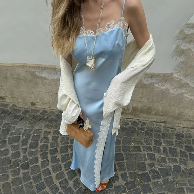 Glorol - Elegant Patchwork Sleeveless Lace Split High Waist Maxi Dress
