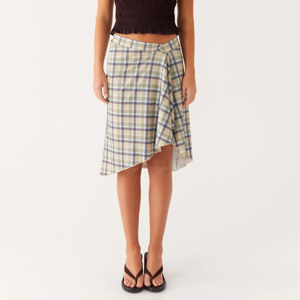 Glorol - Elegant Stripe Plaid Print A-Line Skirt