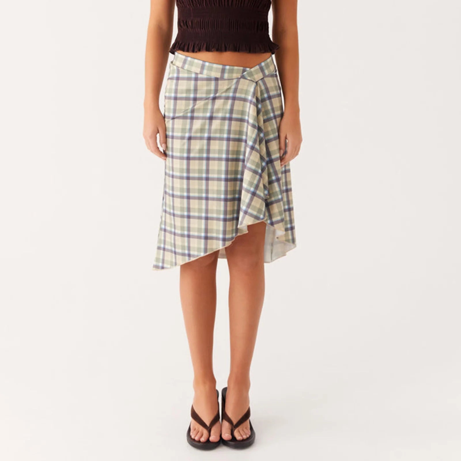 Glorol - Elegant Stripe Plaid Print A-Line Skirt