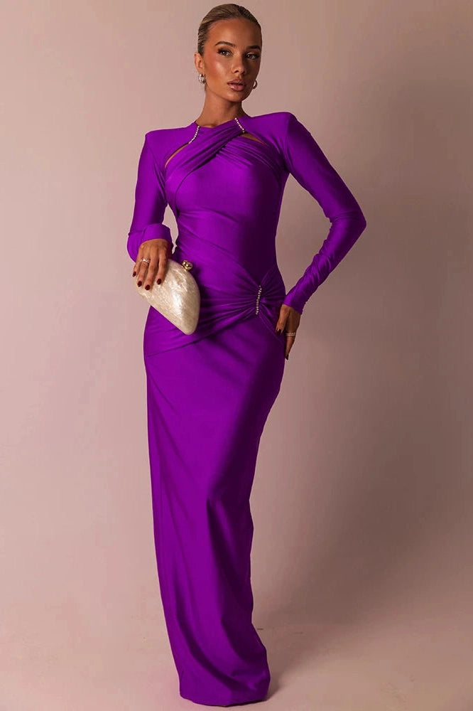 Glorol - Hollow Out Long Sleeve Bodycon Maxi Dress