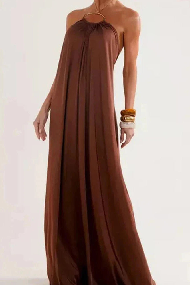 Glorol - Elegant Hollow Out High Waist Backless Loose Maxi Dress