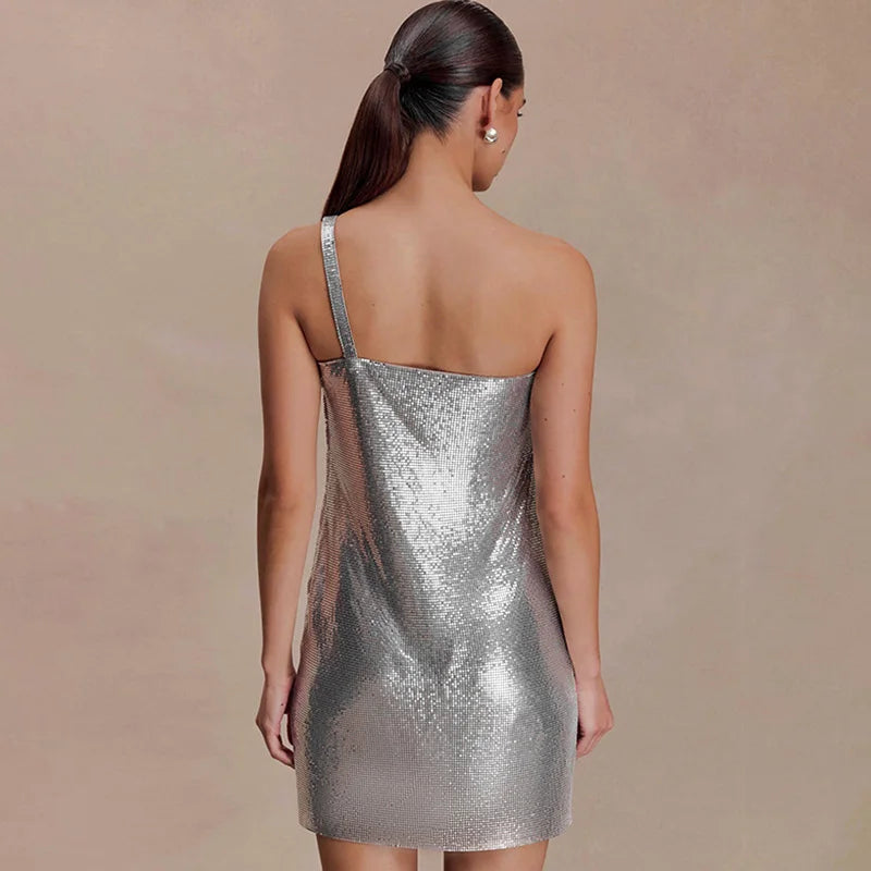Glorol - One Shoulder Backless Patchwork Mini Dress