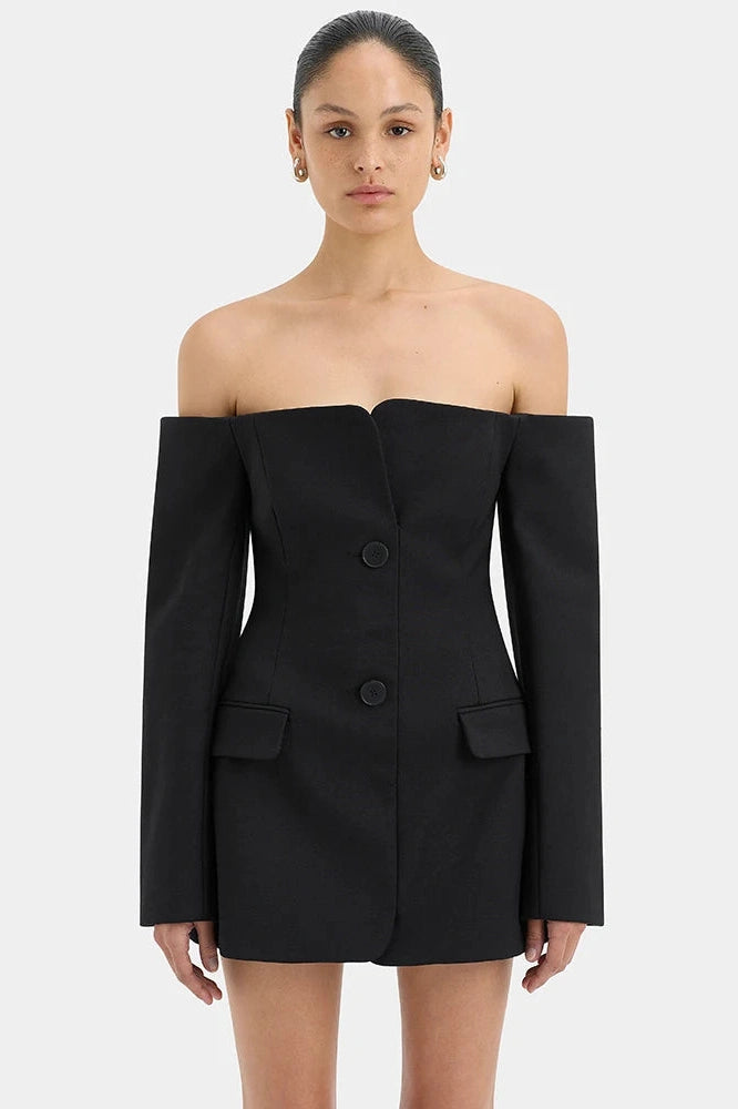 Glorol - Off-shoulder Strapless Long Sleeve Backless Mini Dress