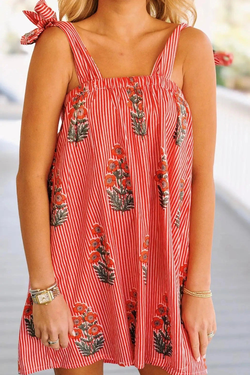 Glorol - Spaghetti Strap Backless Floral Print Mini Dress