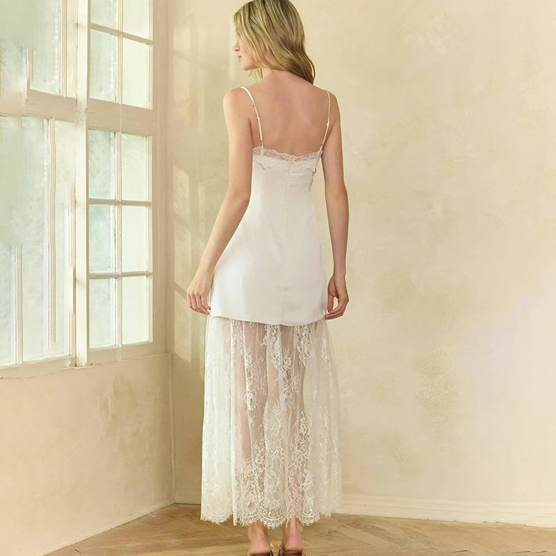 Glorol - Lace Spaghetti Strap Loose Maxi Dress