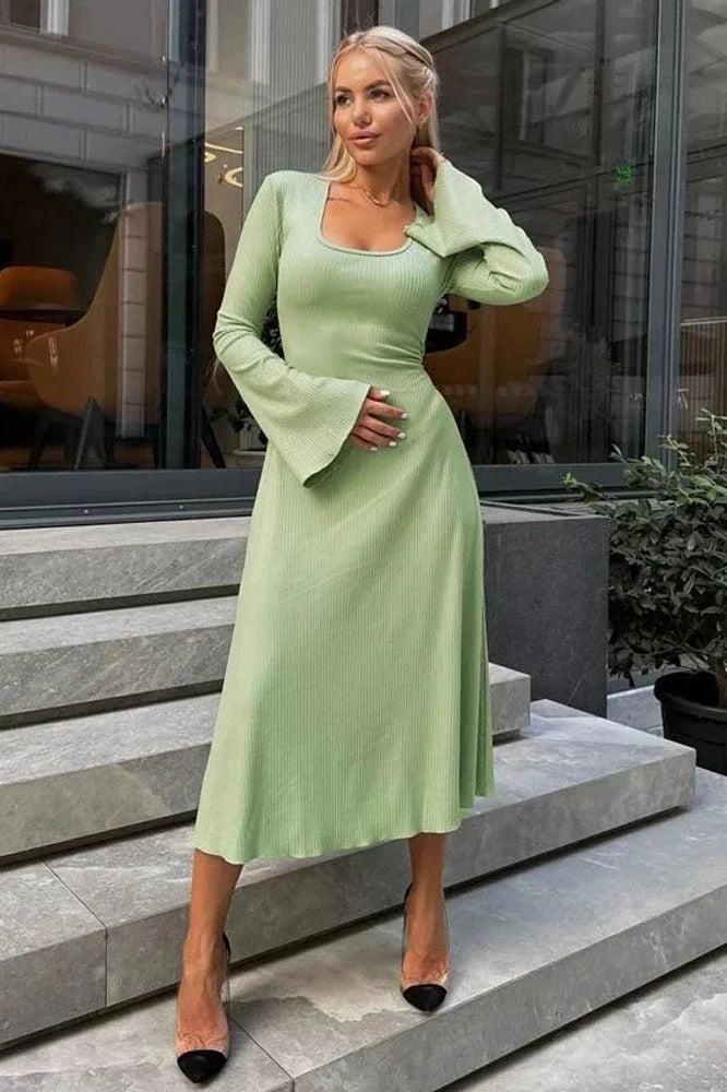 Glorol - Lace-Up Long Sleeve Slim Loose Maxi Dress