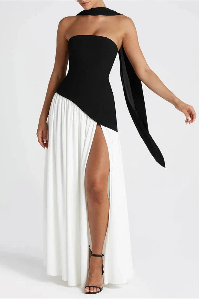 Glorol - Lace-Up High Waist Slim Backless Maxi Dress