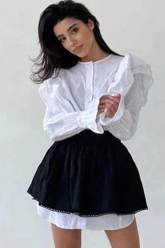 Glorol - Flare Sleeve High Waisted Patchwork Mini Dress