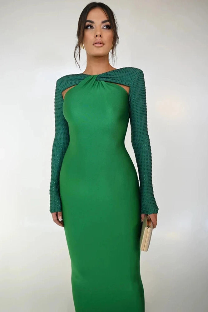 Glorol - Hollow Out Long Sleeve Bodycon Maxi Dress