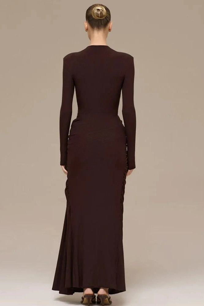 Glorol - Long Sleeve O Neck High Waist Bodycon Maxi Dress