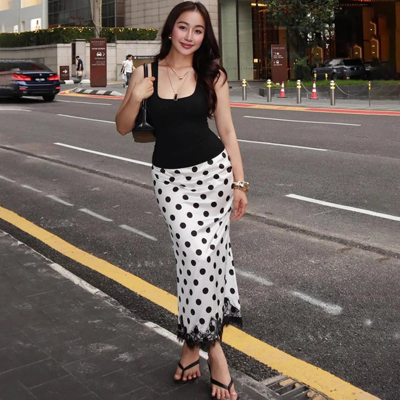 Glorol - High Waist Polka Dot Lace Skirt