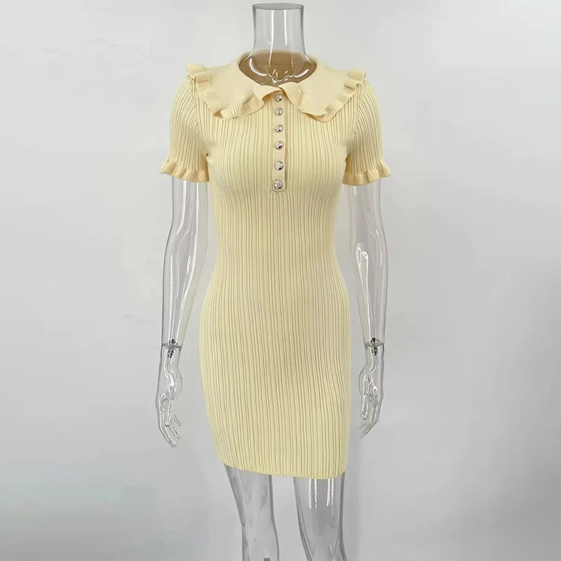 Glorol - Knitted High Waist Short Sleeve Mini Dress