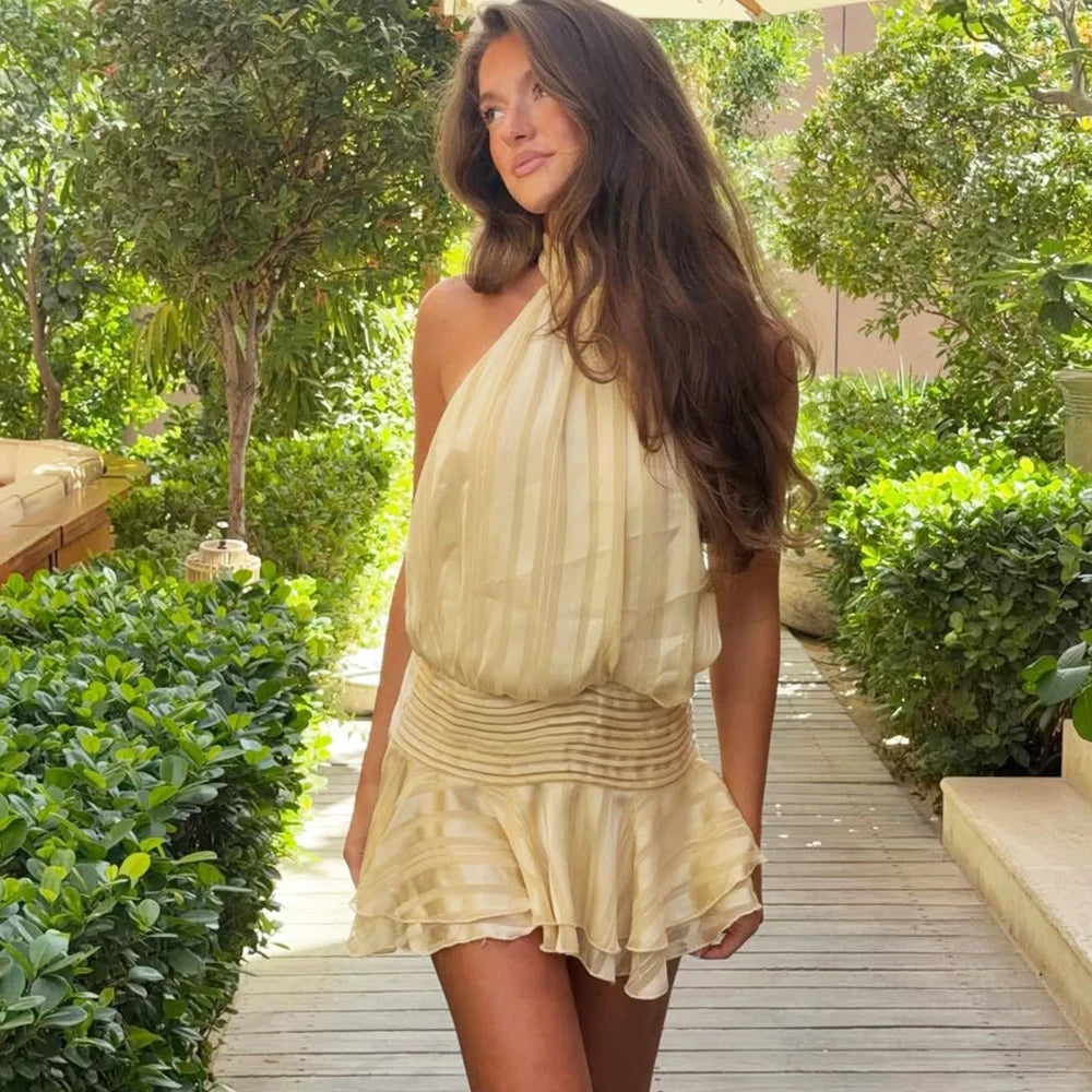 Glorol - Backless Lace-Up Sleeveless Mini Dress