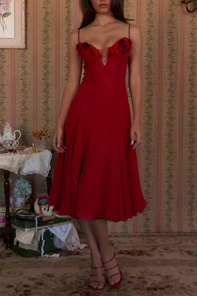 Glorol - Elegant Backless Sleeveless Slim Lace Up Midi Dress