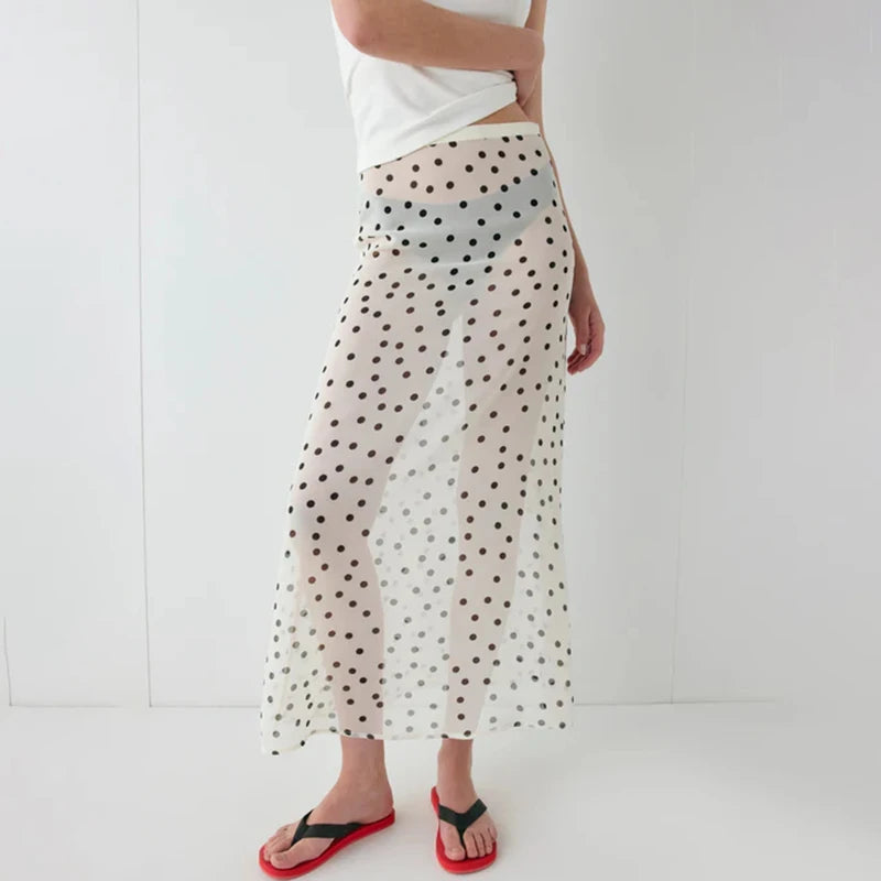 Glorol - High Waist See-Through Polka Dot Side Zipper Skirt
