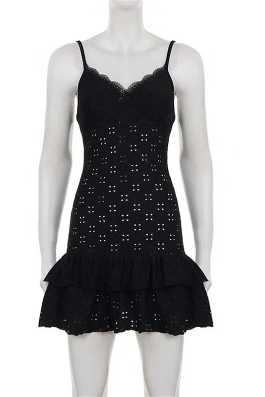 Glorol - Hollow Out Lace Backless Mini Dress