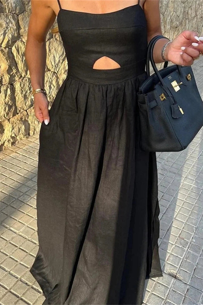 Glorol - Hollow Out High Waist Backless Slim Maxi Dress