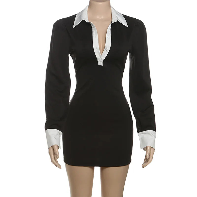 Glorol - Long Sleeve High Waist Slim Mini Dress