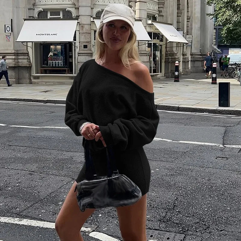 Glorol - One Shoulder Long Sleeve Slim Mini Dress