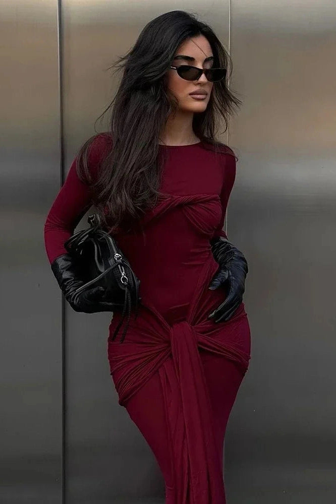 Glorol - Elegant Bodycon Long Sleeve Maxi Dress