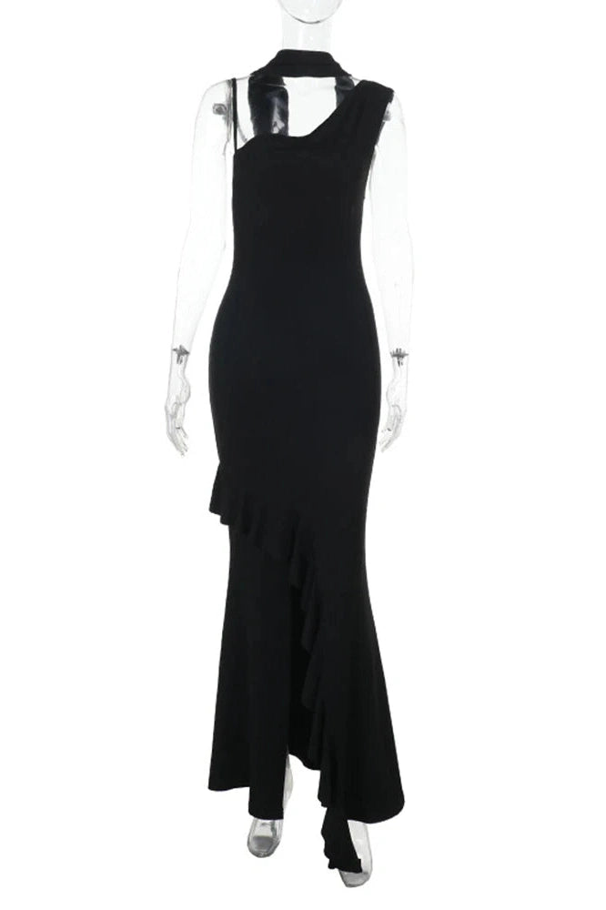 Glorol - Elegant V Neck Slim High Slit Sleeveless Maxi Dress